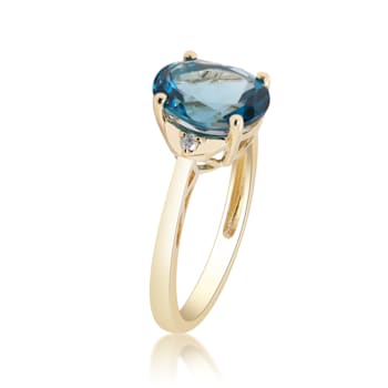 Gin & Grace 10K Yellow Gold Real Diamond Anniversary Ring (I1) with
Natural London Blue Topaz