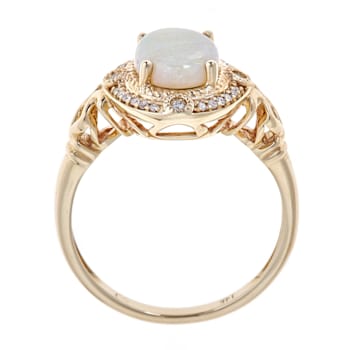 Gin & Grace 14K Yellow Gold Real Diamond Ring (I1) with Natural Opal