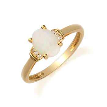 Gin & Grace 14K Yellow Gold Natural Australian Opal & Real
Diamond (I1) Statement Ring