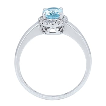 Gin & Grace 10K White Gold Aquamarine Ring with Diamond