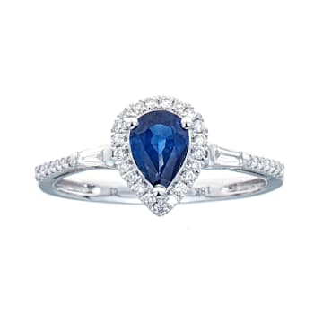 Gin & Grace 18K White Gold Diamond Ring with Blue Sapphire