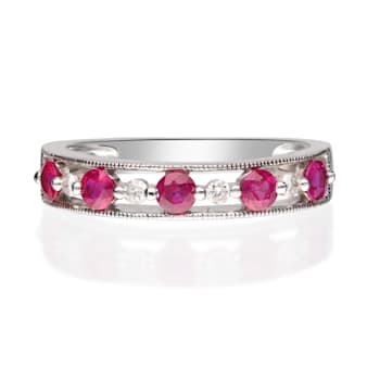 Gin & Grace 14K White Gold Real Diamond Ring (I1) with Genuine Ruby
