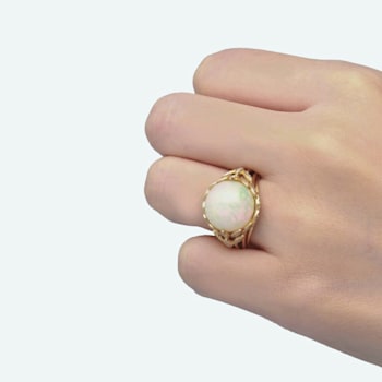 Gin & Grace 14K Yellow Gold Natural Ethiopian Opal With Diamond (I1) Ring