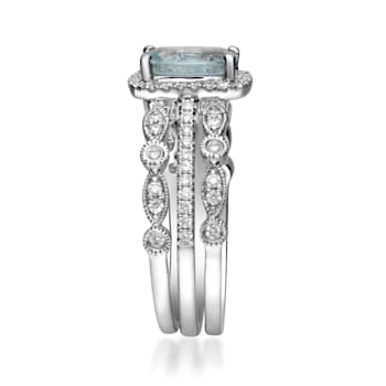 Gin & Grace 14K White Gold Aquamarine Ring with Diamond