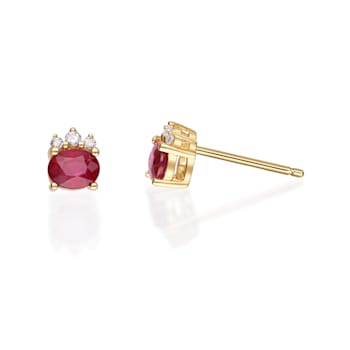 Gin & Grace 10K Yellow Gold Genuine Ruby and Real Diamond (I1) Earring