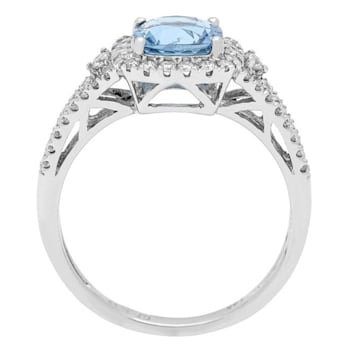 Gin & Grace 14K White Gold Aquamarine Ring with Diamond