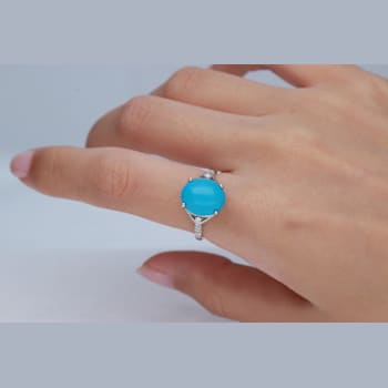 Gin and Grace 14K White Gold Natural Turquoise Ring with Real Diamonds