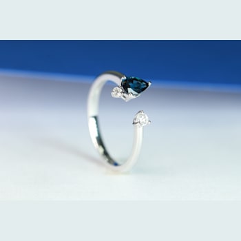 Gin & Grace 10K White Gold Real Diamond Ring (I1) with Natural Blue Sapphire