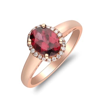 Gin & Grace 10K Rose Gold Real Diamond Ring (I1) with Raspberry
color Natural Rhodolite Garnet