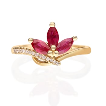 Gin & Grace 14K Yellow Gold Real Diamond Ring (I1) with Genuine Ruby