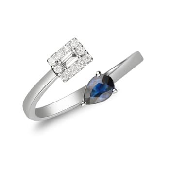 Gin & Grace 18K White Gold Diamond Ring with Blue Sapphire