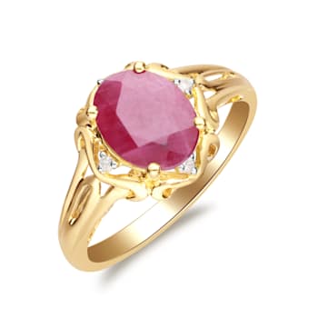Gin & Grace 10k Yellow Gold Oval-cut Ruby and Real Diamond (I1) Ring
