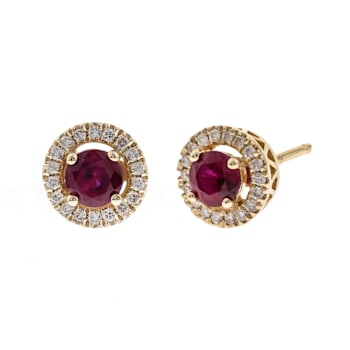 Gin & Grace 14K Yellow Gold Real Diamond(I1) Stud Earring with
Genuine Ruby