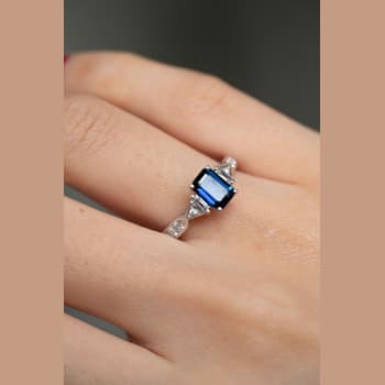Gin & Grace 14K White Gold Blue Sapphire Ring with Diamonds