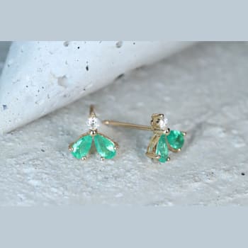 Gin and Grace10K Yellow Gold Natural Zambian Emerald Earrings with Real Diamonds