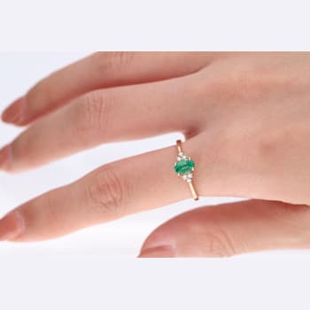 Gin and Grace 14K Yellow Gold Zambian Emerald Ring with Diamonds