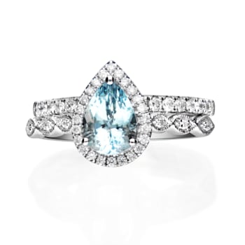 Gin & Grace 14K White Gold Aquamarine Ring with Diamond