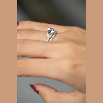 Gin & Grace 14K White Gold Blue Aquamarine Ring with Diamond