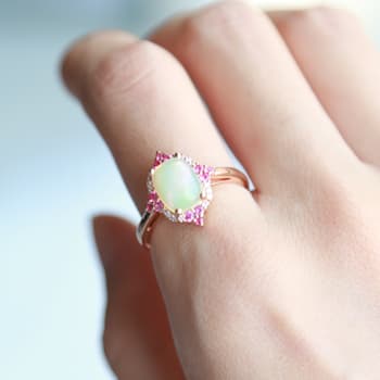 Gin & Grace 14K Rose Gold Real Diamond Ring (I1) with Genuine Ruby
& Natural Ethiopian Opal