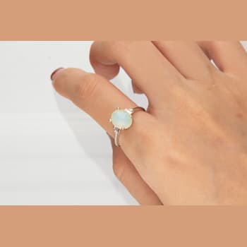 Gin & Grace 10K White Gold Real Diamond Ring (I1) with Natural
Ethiopian Opal