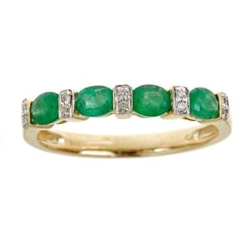 Gin and Grace 14K Yellow Gold Natural Zambian Emerald Ring with Real Diamonds