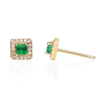 Gin and Grace 14K Yellow Gold Natural Zambian Emerald Earrings with Real Diamonds