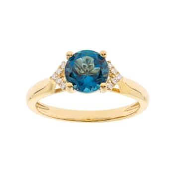 Gin & Grace 10K Yellow Gold Real Diamond Ring (I1) with Genuine
London Blue Topaz