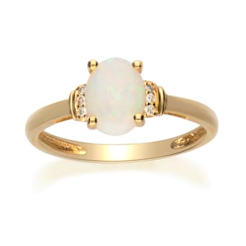 Gin & Grace 14K Yellow Gold Natural Australian Opal & Real
Diamond (I1) Statement Ring