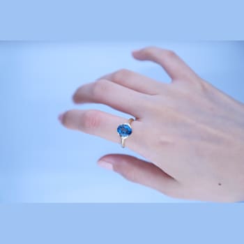 Gin & Grace 10K Yellow Gold Real Diamond Anniversary Ring (I1) with
Natural London Blue Topaz