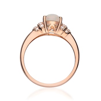 Gin & Grace 14K Rose Gold Real Diamond Ring (I1) with Natural Opal