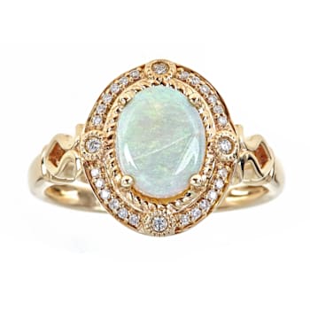 Gin & Grace 14K Yellow Gold Real Diamond Ring (I1) with Natural Opal