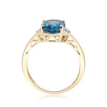 Gin & Grace 10K Yellow Gold Real Diamond Anniversary Ring (I1) with
Natural London Blue Topaz