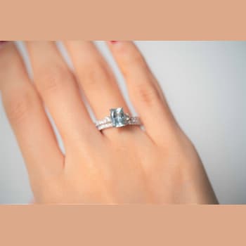 Gin & Grace 14K White Gold Blue Aquamarine with Diamond (I1) Ring