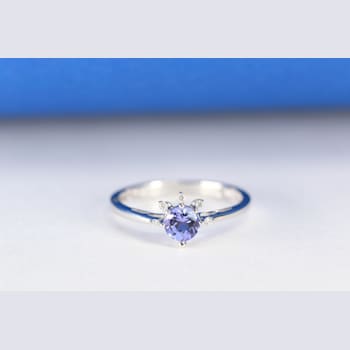 Gin & Grace 14K White Gold Real Diamond Ring (I1) with Genuine Blue Tanzanite