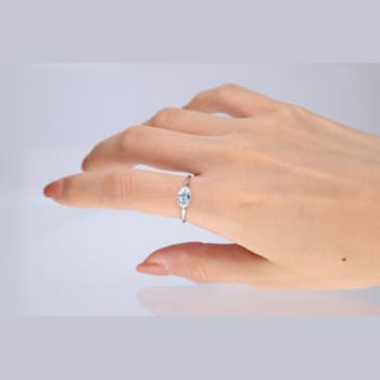 Gin & Grace 14K White Gold Blue Aquamarine with Diamond Ring