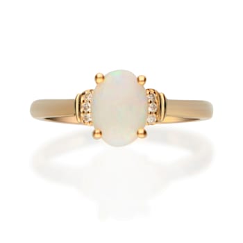 Gin & Grace 14K Yellow Gold Natural Australian Opal & Real
Diamond (I1) Statement Ring