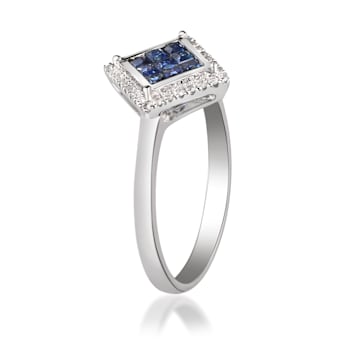 Gin & Grace 10K White Gold Diamond Ring with Blue Sapphire