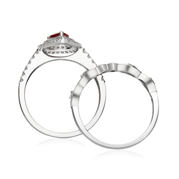 Gin & Grace 14K White Gold Natural Ruby With Real Diamond (I1) Ring