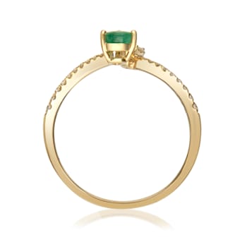 Gin & Grace 14K Yellow Gold Real Diamond Band Style Ring (I1) with
Natural Emerald