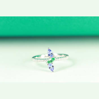 Gin and Grace 14K White Gold Natural Zambian Emerald & Tanzanite
Ring with Natural Diamonds