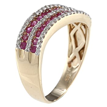 Gin & Grace 14K Yellow Gold Real Diamond Wedding Ring (I1) with
Genuine Ruby