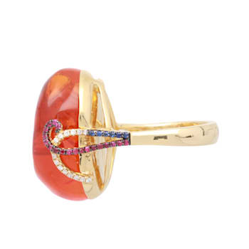 Gin & Grace 18K Yellow Gold Real Diamond Engagement Ring (I1) with
Natural Mexican Fire Opal