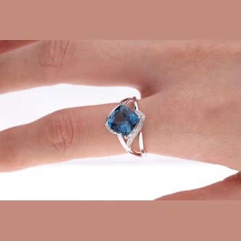 Gin & Grace 10K White Gold Real Diamond Ring (I1) with Genuine
London Blue Topaz