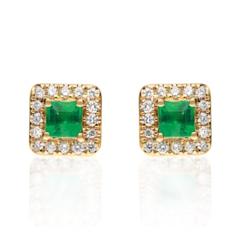 Gin and Grace 14K Yellow Gold Natural Zambian Emerald Earrings with Real Diamonds