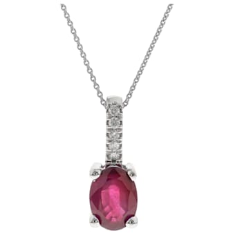 Gin & Grace 10K White Gold Real Diamond(I1-I2) Pendant with Natural Ruby