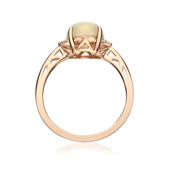 Gin & Grace 10K Rose Gold Real Diamond Ring (I1) with Natural Opal