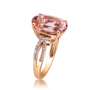 Gin & Grace 14K Rose Gold Real Diamond Twirl Ring (I1) with Genuine Morganite