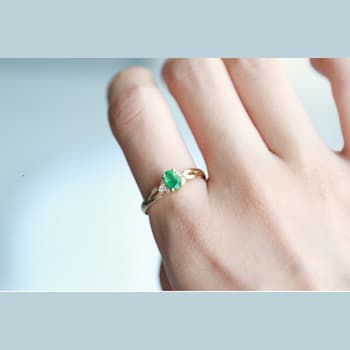 Gin & Grace 10K Yellow Gold Zambian Emerald Ring with Diamonds