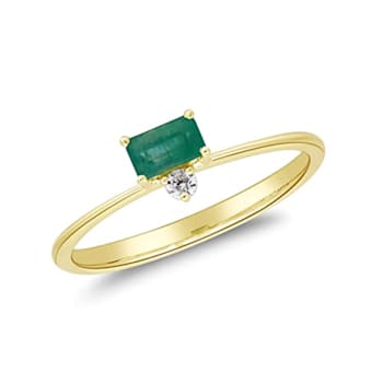 Gin and Grace 14K Yellow Gold Natural Zambian Emerald Ring with Real Diamonds