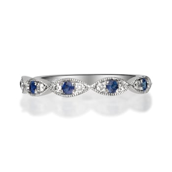 Gin & Grace 14K White Gold Real Diamond Ring (I1) with Natural Blue Sapphire